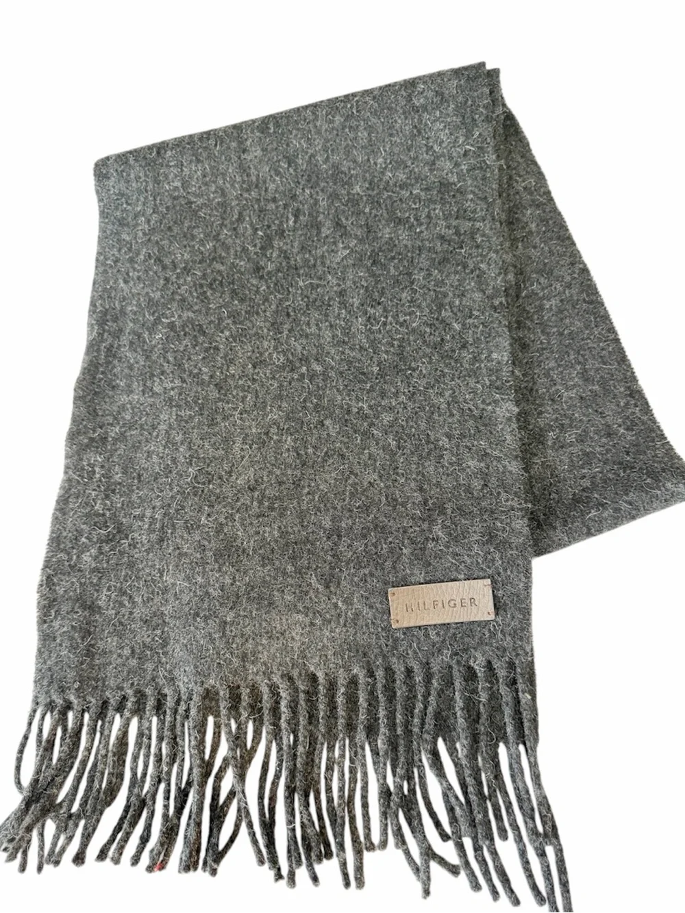 Tommy Hilfiger 100% Lambswool Charcoal Gray Fringe Scarf Soft Winter 63x10.5